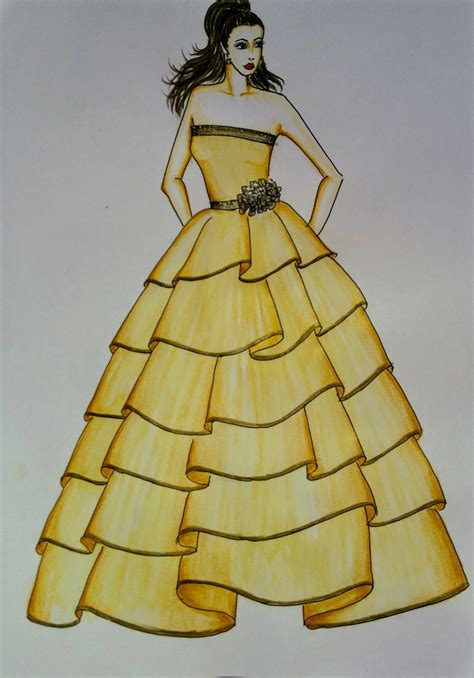 Strapless Ball gown Dress Design Drawing, Dress Design Sketches ...