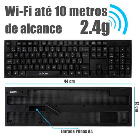 Kit Teclado E Mouse Sem Fio Ghz Usb Abnt Teclas Exbom