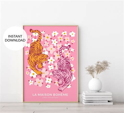 Tiger Print Pink Tiger Wall Art Print Hot Pink Wall Art Preppy Wall Art Jungle Poster