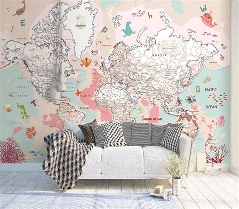 Pink World Map WC231 Wallpaper Mural Self Adhesive Peel and - Etsy