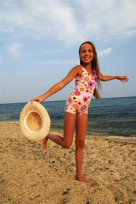 Preteen Girl On Sea Beach Stock Image Image Of Happy 14450079