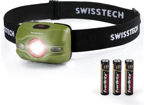 Swiss Tech Headlamp Flashlight 300 Lumens LED Head Lamp With Red