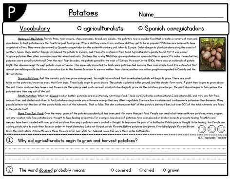 Level P Reading Comprehension A Teachable Teacher