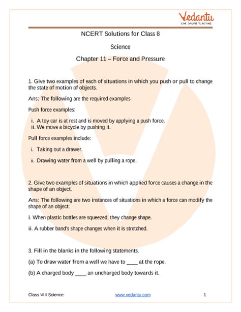 Force And Pressure Class 8 Mind Map