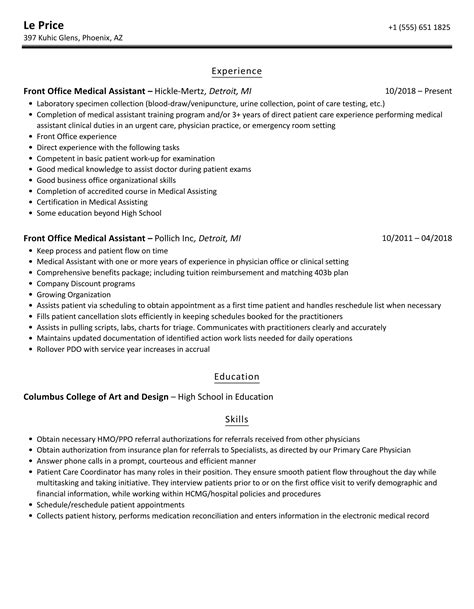 Front Office Medical Assistant Resume Samples Velvet Jobs