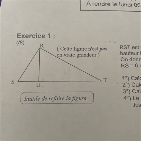 Rst Est Un Triangle On Appelle U Le Pied De La Hauteur Issue De R On