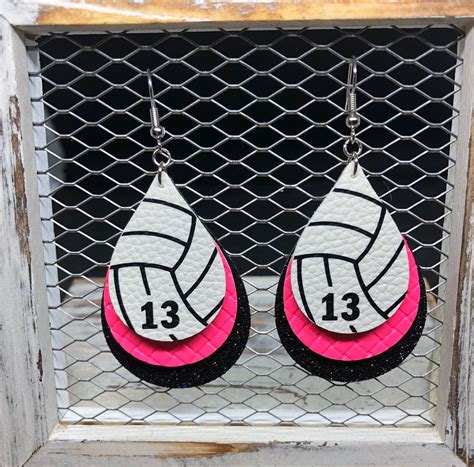 Volleyball Earrings Faux Leather Custom Team Colors Etsy