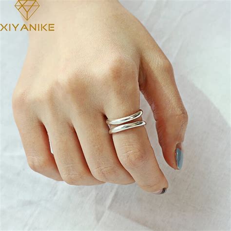 Xiyanike Silver Color Simple Fashion Double Layered Opening Rings