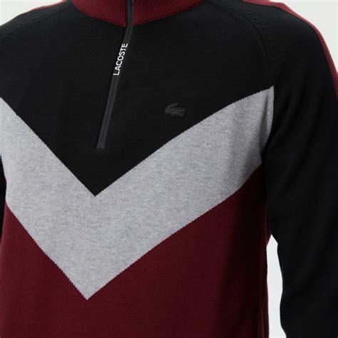 Lacoste Erkek Regular Fit Uzun Kollu Dik Yaka Renk Bloklu Bordo Triko 4