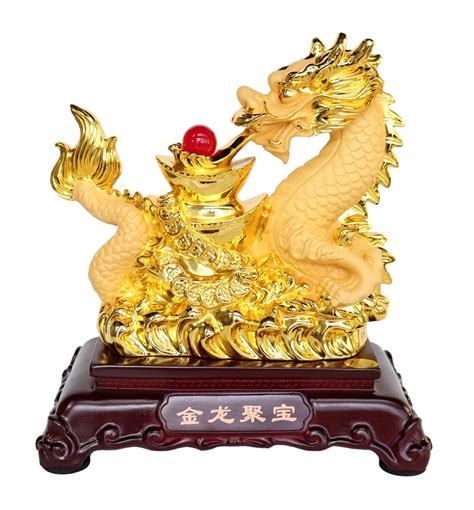 Golden Chinese Dragon Statue With Coins and Big Ingots - Walmart.com