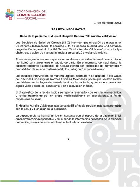 Servicios De Salud On Twitter Los Sso Goboax Informan Sobre El Caso