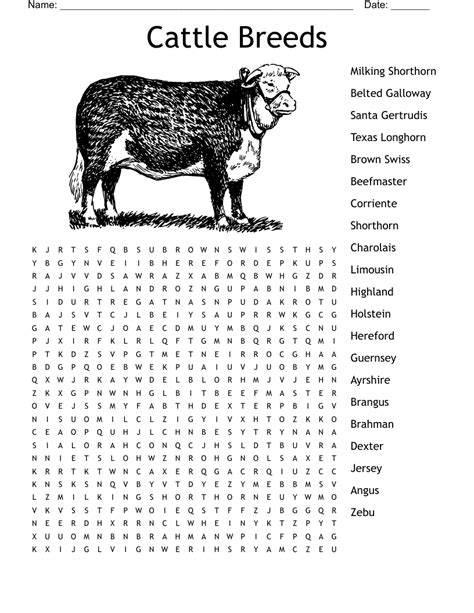 Cattle Breeds Word Search Wordmint