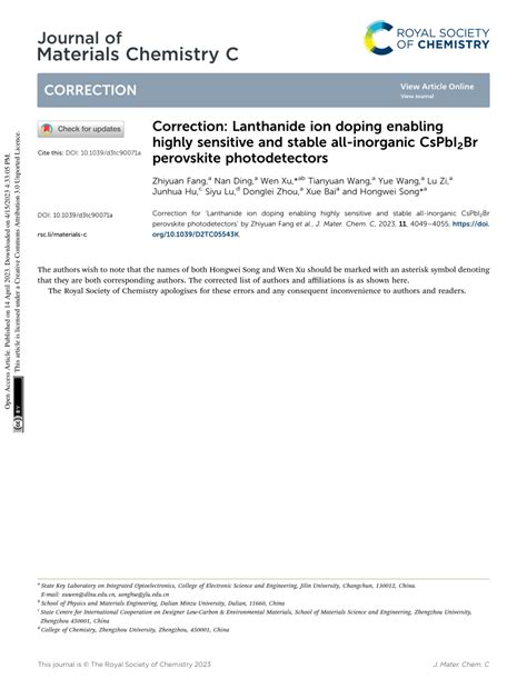 Pdf Correction Lanthanide Ion Doping Enabling Highly Sensitive And