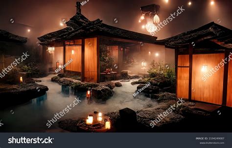 Fantasy Japanese Landscape Spa Japanese Hot Stock Illustration Shutterstock