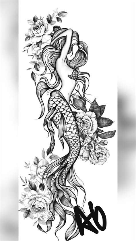 Mermaid Floral Tattoo Design Sleeve Tattoos Mermaid Tattoo Mermaid