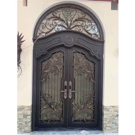 Iwd Luxury Wrought Iron Double Entry Door Arched Top Clid 015