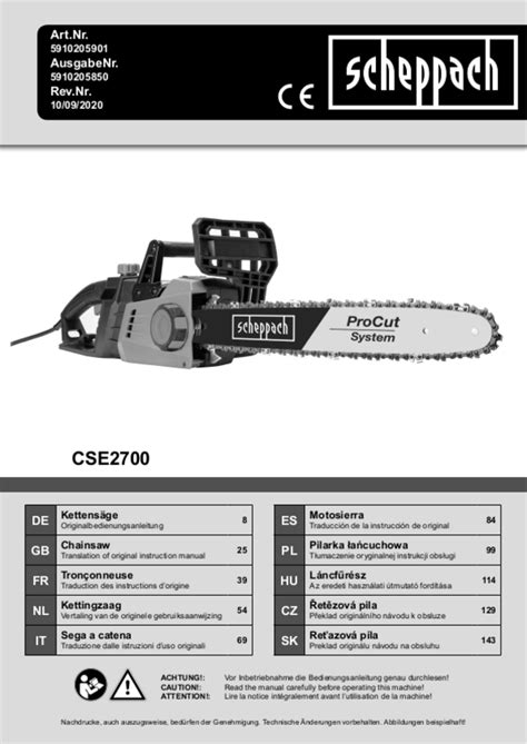 User Manual Scheppach Cse English Pages