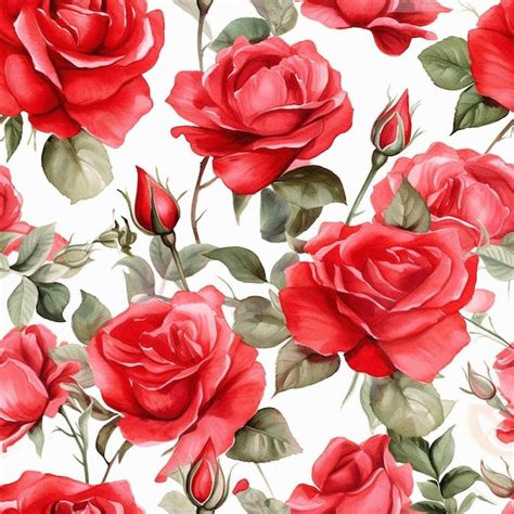 Un Papel Pintado Rojo Y Blanco Con Rosas Rojas Y Hojas Verdes Foto