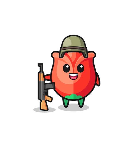 Premium Vector Cute Rose Mascot As A Soldier