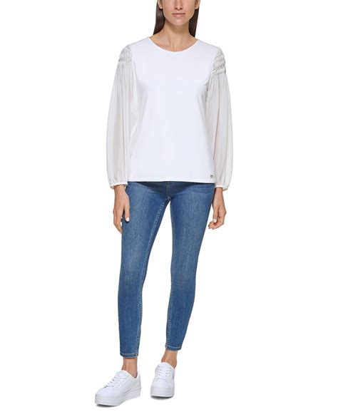 Calvin Klein Pleated Chiffon Sleeve Blouse Macys