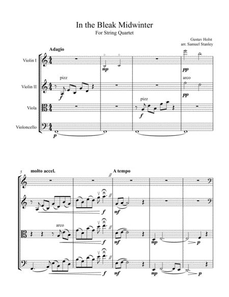 In The Bleak Midwinter String Quartet Arr Samuel Stanley Sheet