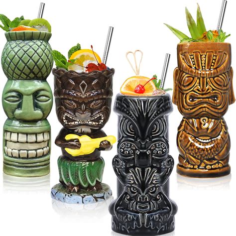 Buy Tiki Glasses For Cocktails Tiki Mugs Set Of 4 Ceramic Tiki Party