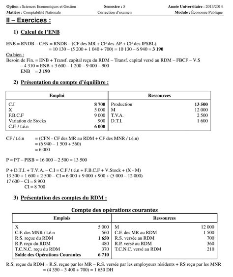 Examen Corrig Comptabilit Nationale