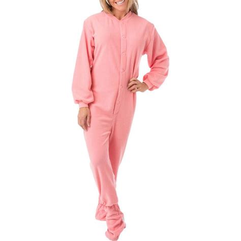 Big Feet Pajama Co Pink Micro Polar Fleece Adult Footed Pajamas W Drop