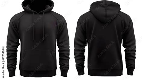 Black classic Hoodie front and back in pure black without logo on ...