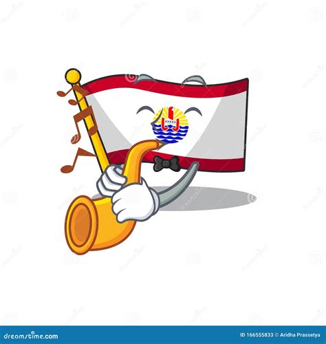 Flag French Polynesia Scroll Cartoon Character Design Performance With