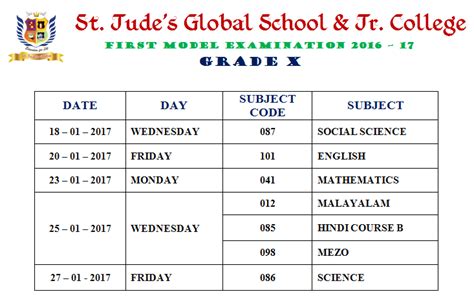 Model Exams St Judes Global School And Jr College