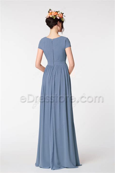 Periwinkle Blue Modest Bridesmaid Dresses Edresstore