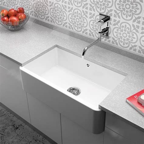 Thomas Denby Vintage Belfast 1 Bowl Gloss White Ceramic Kitchen Sink 795 X 460mm Tap Warehouse