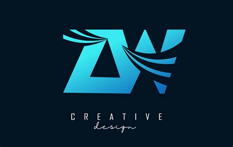 Creative Blue Letters Zw Z W Logo With Leading Lines And Road Concept