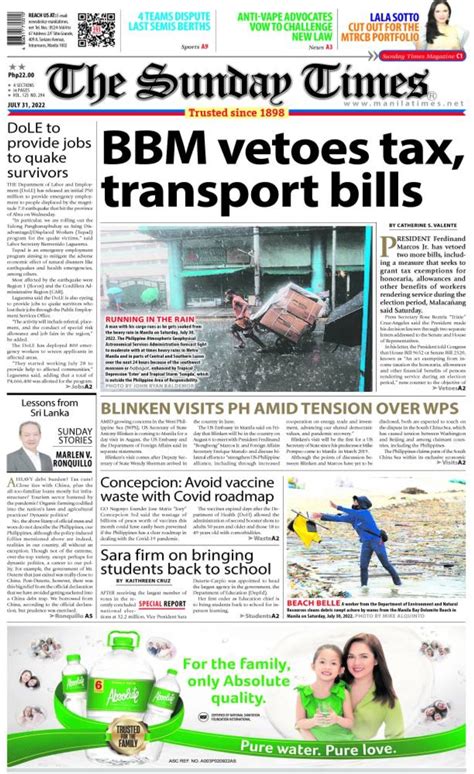 The Manila Times Front Page July 31 2022 The Manila Times