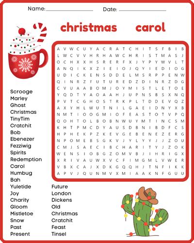 Charles Dickens A Christmas Carol Word Search Puzzle Worksheet