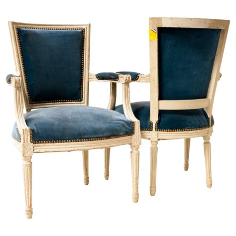 Large Louis Xvi Style Blue Velvet Chair At 1stdibs