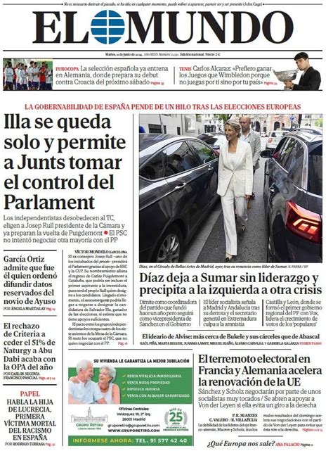 Portada De El Mundo Del Martes De Junio De Medios