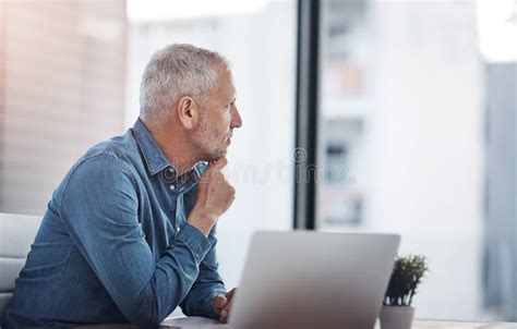 Company Mature Businessman And Idea With Laptop For Creative Project