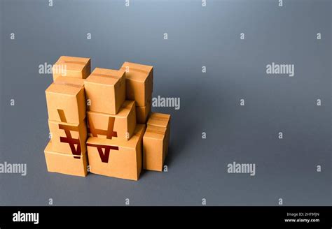 Boxes With South Korean Won Symbol Distribution Of Goods