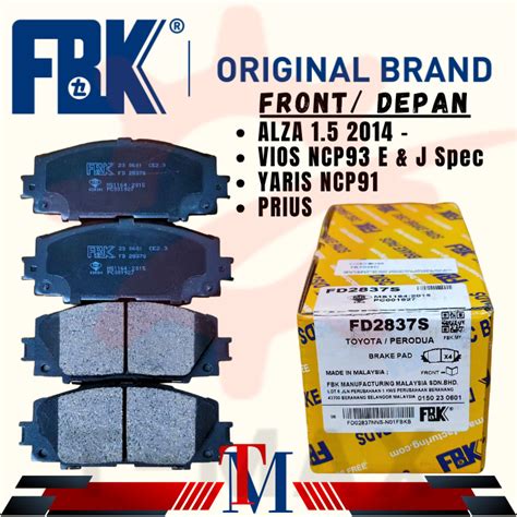 FBK Brake Pad Front Perodua Alza 2014 Vios 2008 NCP93 E J SPEC