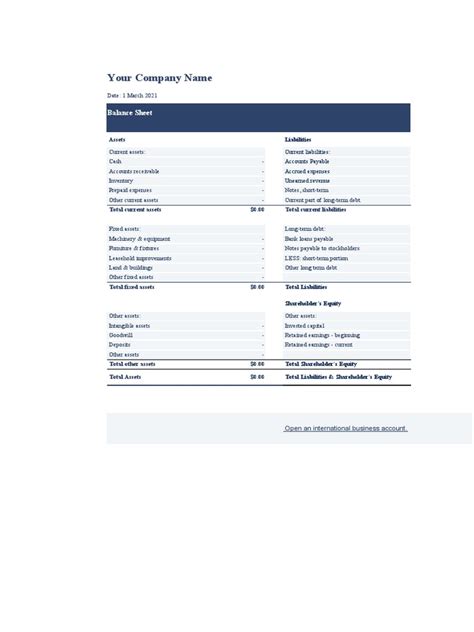 Balance Sheet Template Detailed | PDF