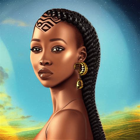 Beautiful African Woman In Atlantis Landscape At Night 3d Art