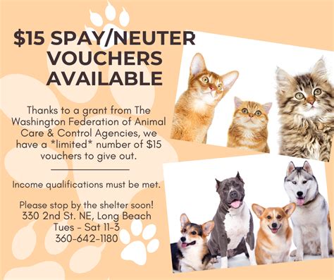 Spay Neuter Vouchers 15 Copay South Pacific County Humane Society