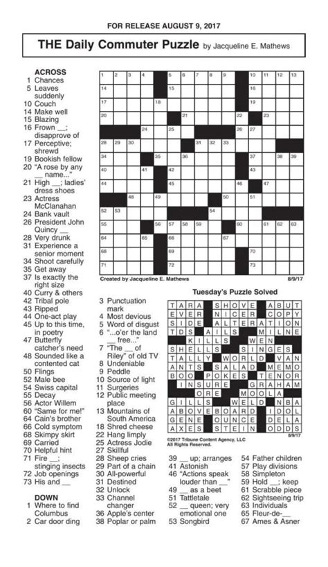 Daily Commuter Crossword Puzzles Printable Printable Jd