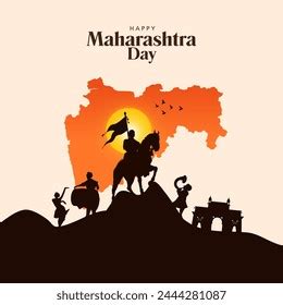 Happy Maharashtra Day Maharashtra Map Abstract Stock Vector Royalty