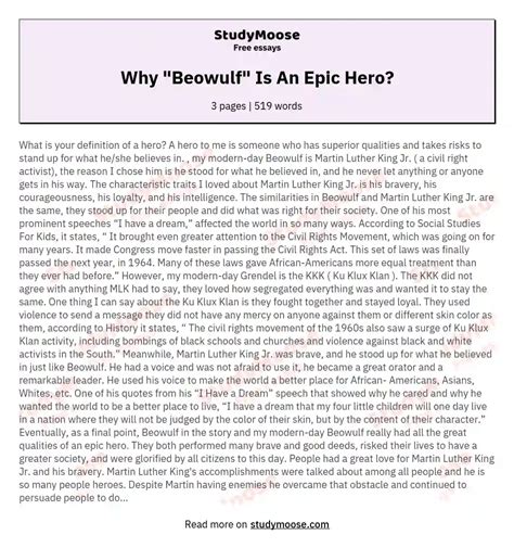 Why Beowulf Is An Epic Hero Free Essay Example