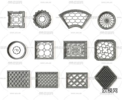 中式园林石窗花墙饰3d模型下载id102284893dmax免费模型 欧模网