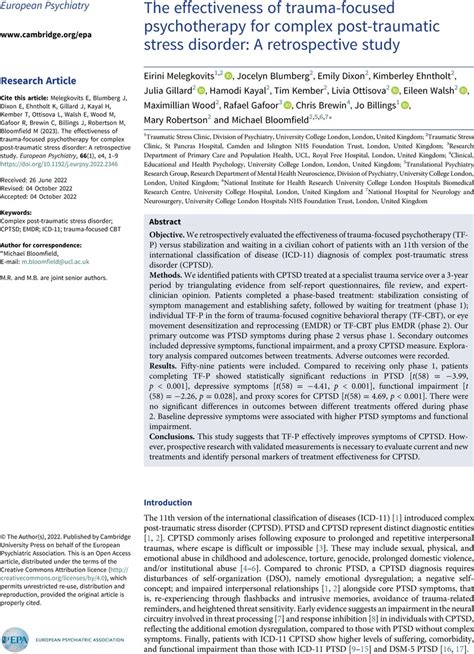 The Effectiveness Of Trauma Focused Psychotherapy For Complex Post