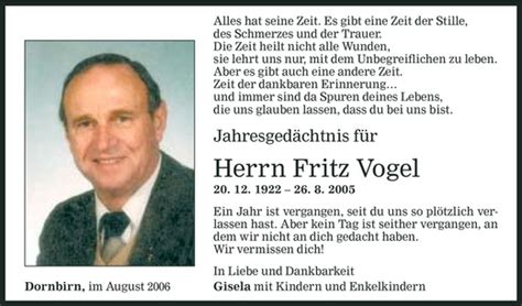 Todesanzeigen Von Fritz Vogel Todesanzeigen Vorarlberger Nachrichten